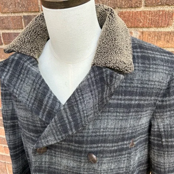 Cole Haan plaid wool double breasted coat size Large
